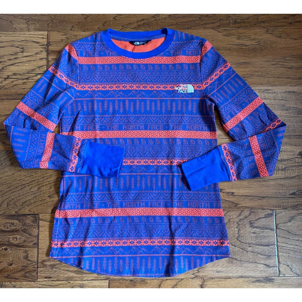 The North Face Women's Blue Orange Fair Isle Thermal Long Sleeve Shirt Sz Medium